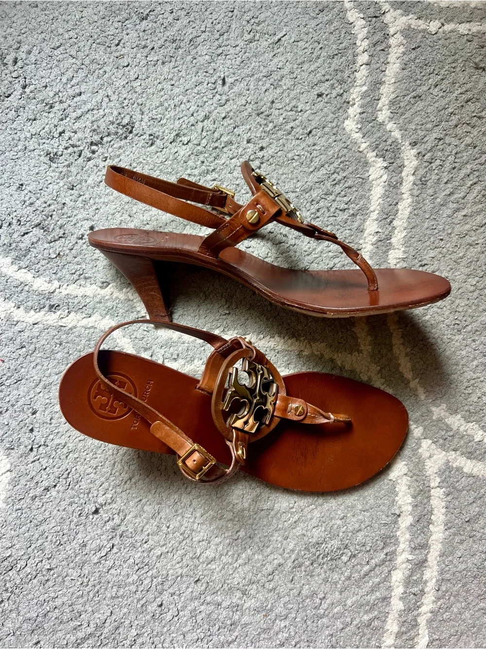 Tory Burch Leather Miller Kitten Heel Sandals, 8.5